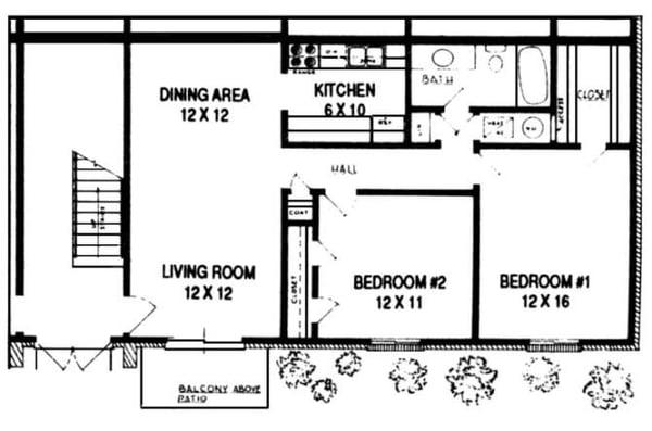 2 bed 1 bath floor plan