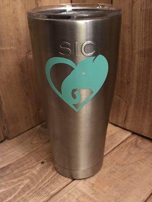 Elephant heart decal on a 30 oz SIC tumbler