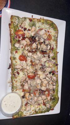 The tasty chicken pesto pizza!