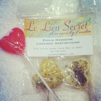 Our clients get organic lollipops & lavender bath melts after their services:)