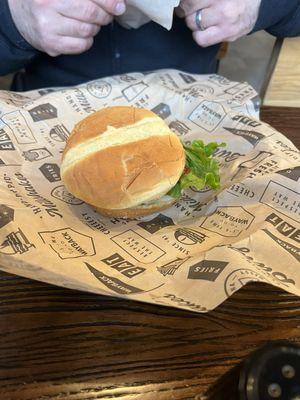 Cheeseburger with fried onions, lettuce & ketchup