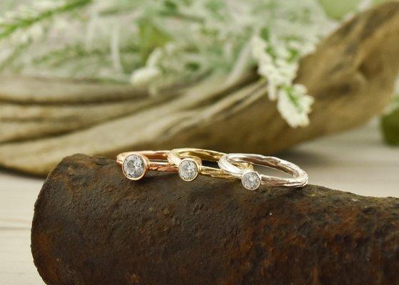 Nature-inspired Rose Gold, Yellow Gold, and White Gold Diamond Twig solitaire engagement rings handmade with ethically-sourced Diamonds