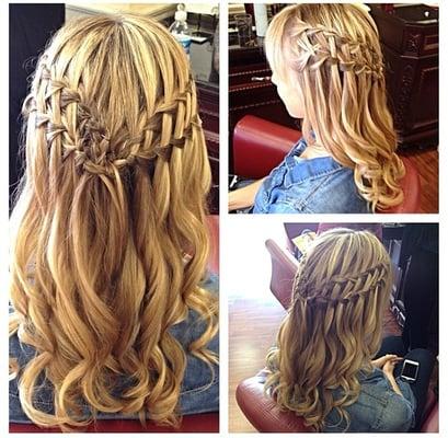 Gorgeous blow out with soft waves and double waterfall braids. Just another one of our signature looks!