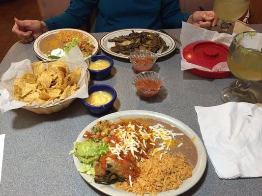 Dinner.   Chilis rellano and steak fajitas   Yummy