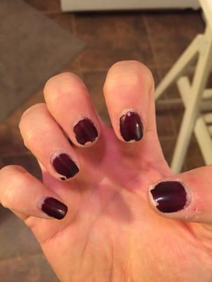 Manicures should include groomed cuticles and not include horrific polish after 6 days :-(