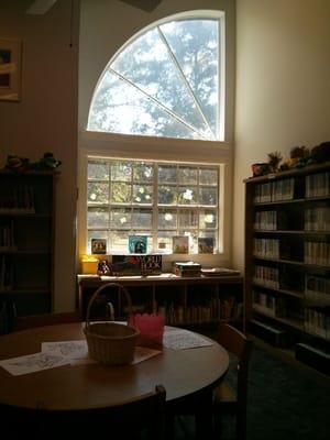 Inside the kids library section. I love this window feature.