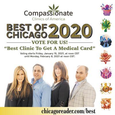 Nomated by the Chicago Reader as best clinic to get a medical cannabis card in 2020