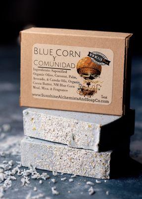 New Mexican soap.  Handmade.  Organic. Vegan.  With local blue corn meal.  An incredible exfoliation soap.