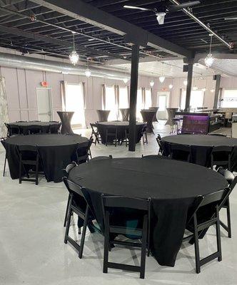 Tables and chairs included in venue rental.