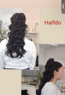 Half up hair style with curls by Hemo! Lasted all night and was very comfortable!