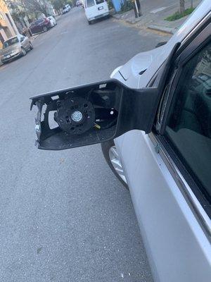 Before and after, driver's side mirror + body/door damage