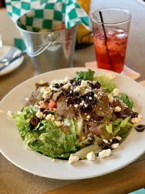 Greek Salad with gyro meat.