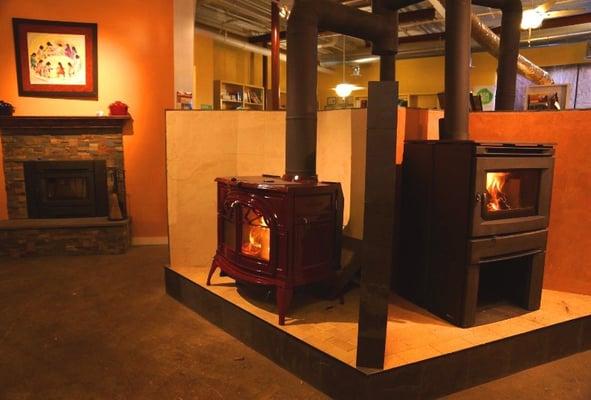 We have a number of burning wood and gas stoves on display, so you can see how they actually work!