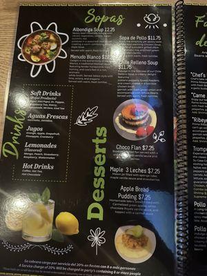 Dessert menu