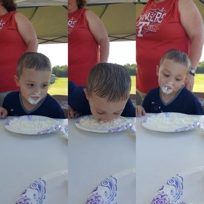 Pie eating contest at church picnic