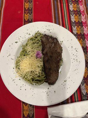 Pesto y bistec