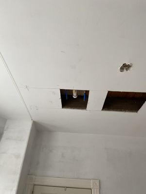 Finish ceiling prior to connecting waterlines and drains to location. Had to re-open brand new ceiling