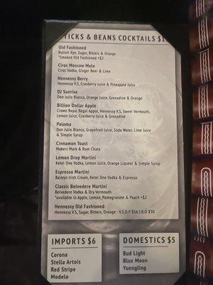 Cocktail & beer menu