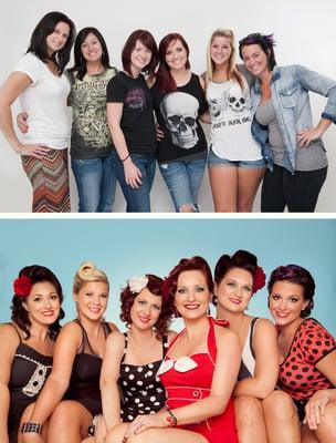 Need a bachelorette party idea in Nashville?  How about a 50s pinup makeover + photoshoot?! Look great for your night out!