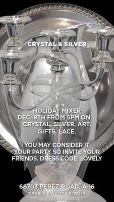 Our Invite for our Crystal & Silver Mixer!