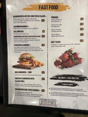 "Fast food" menu