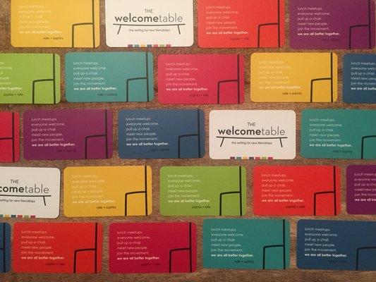 The Welcome Table cards handed out to school counselors and students. Offering a spot to join them at the table and make new friends.