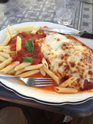 Chicken parm with ziti.