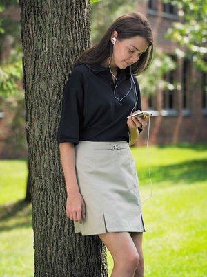 School pique shirt with tan skort