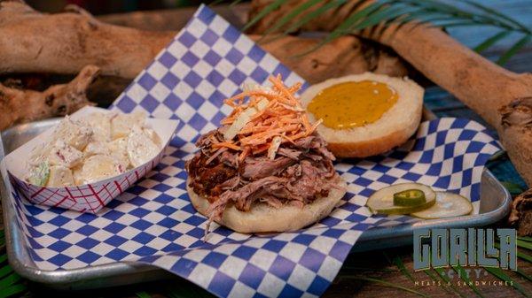 Carolina Sandwich (Pulled Pork, Carolina Gold Sauce, Carrot Slaw) with Potato Salad