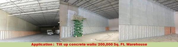 Application of spray foam insulation in warehouse distribution. Walls were approximately 35' tall...