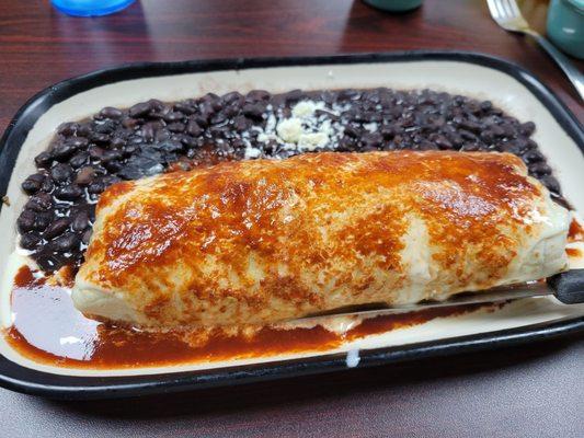 Breakfast burrito with steak.