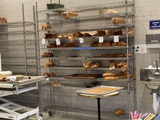 Freshly made rack of baked goods.