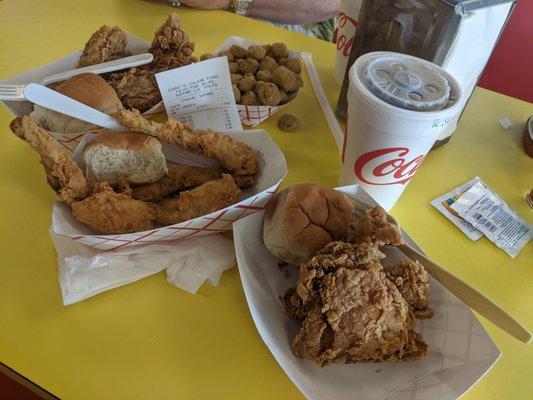 Fried Chicken with Frog legs and Okra in the back