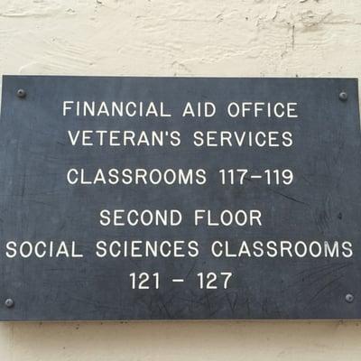 Classroom information and Financial Aid and Veteran's services location