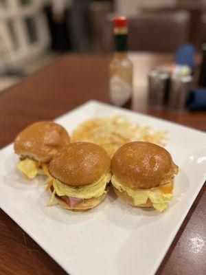 Ham and cheese sliders in the hotel restaurant.