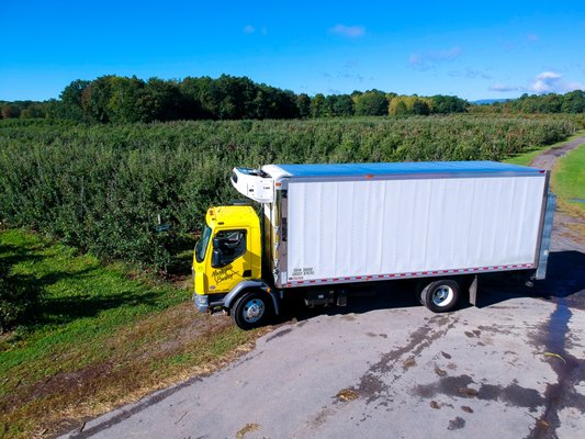 Our delivery truck picking up our fresh bin apples straight from the orchard!