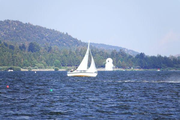 sailing by the observatory on Big Bear lake