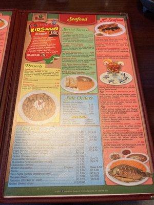 Seafood menu