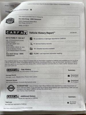 Carfax report