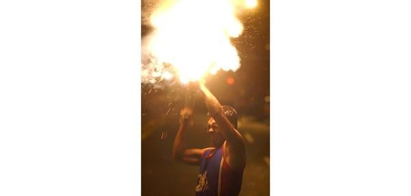 Protester shoots fireworks from a home made launcher - Managua Nicaragua