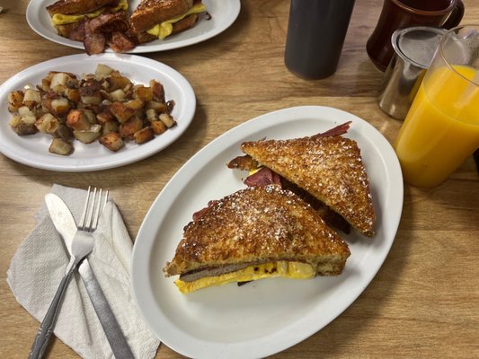 The Bronz Special: Turkey sausage , Egg, Cheese, on a French Texas Toast! With a side homesfries