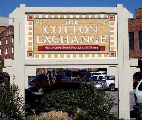 Sandblasted cedar sign for the Cotton Exchange