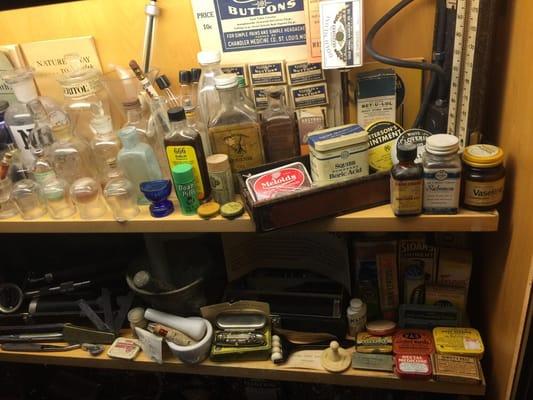 She has a collection of old  remedies and salves that we used to hell back pain along time ago. It's a great display!!