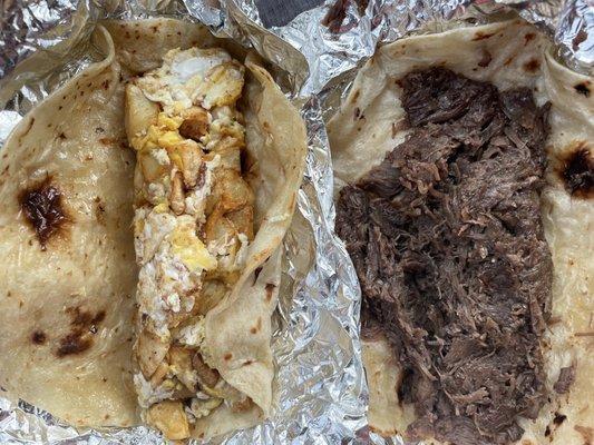 One potato egg and one Barbacoa