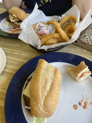 Cheeseburger sub onion rings Grinders & Subs - American