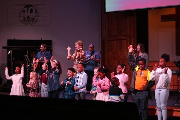 Kids leading worship in our Family Service.