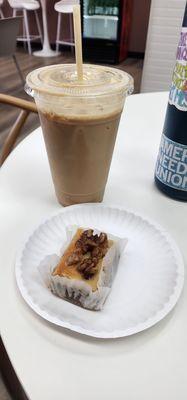 Baklava and iced coffee