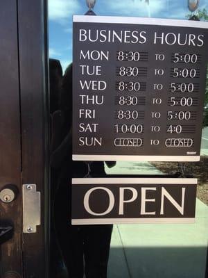 Hours for the shop