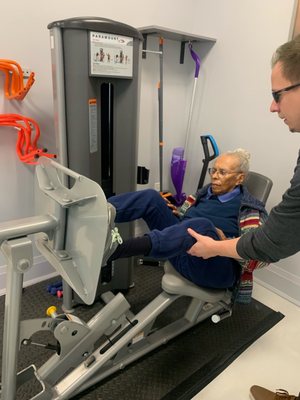 Gregory Marcolin, Clinical Director and Physical Therapist, working with 100 year old patient.