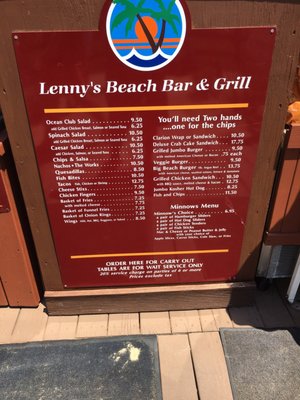 To go menu - perfect for bringing the food to the beach.  7-2-2017